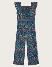 Floral Printed Jumpsuit, Blue (NAVY), large