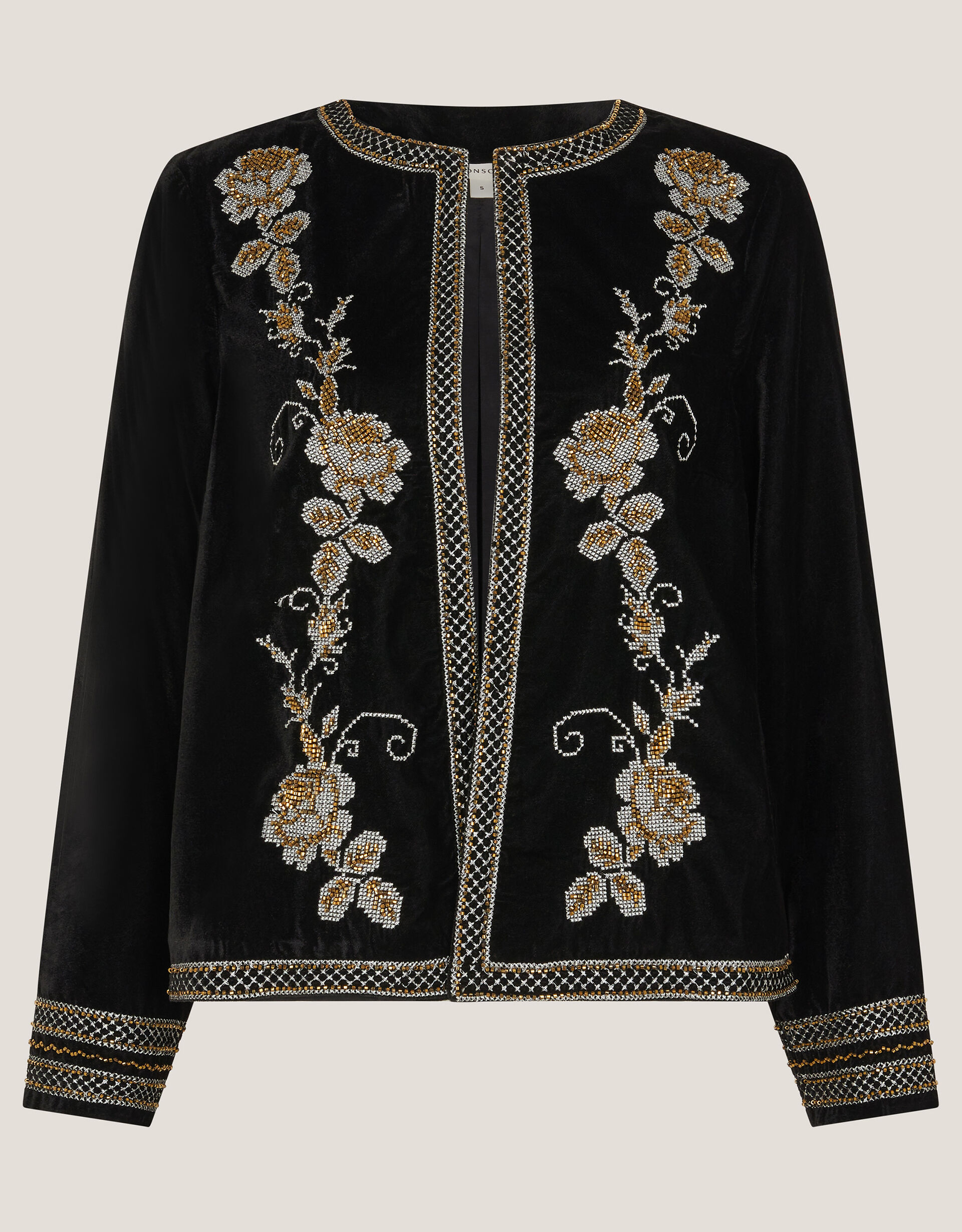 Heather Floral Embellished Velvet Jacket Black | Women's Jackets