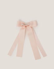 Ribbon Long Bow Hair Clip, Nude (NUDE), large