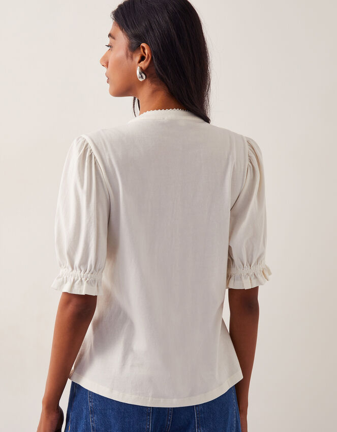 Lia Lace Puff-Sleeve Blouse, Ivory (IVORY), large
