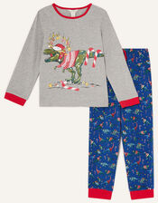 Christmas Dinosaur Pyjama Set, Blue (NAVY), large