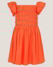 Floral Embroidered Square Neck Dress, Orange (ORANGE), large