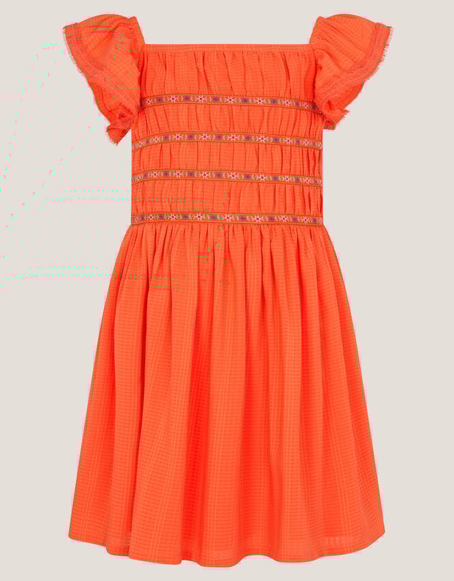 Floral Embroidered Square Neck Dress, Orange (ORANGE), large