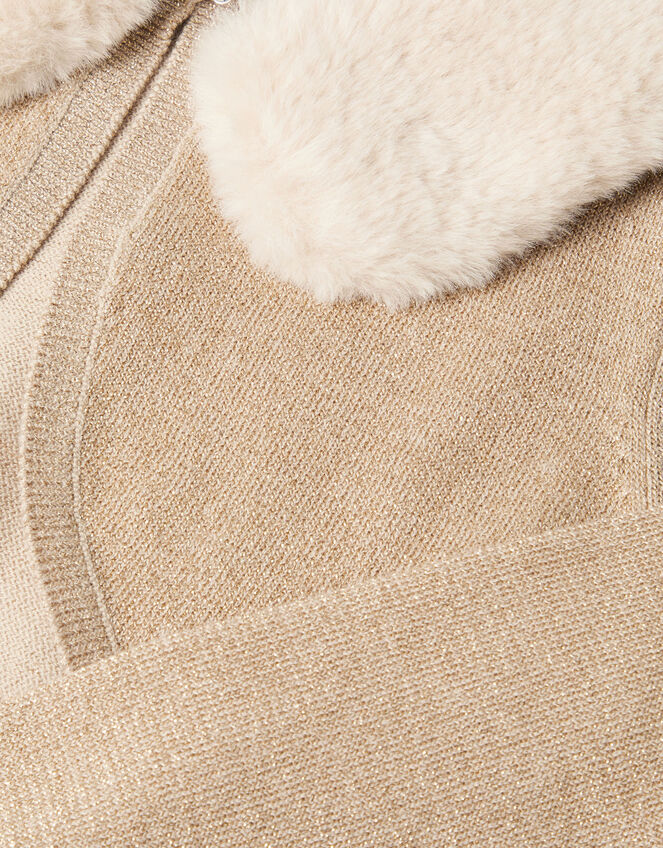 Detachable Collar Fuzzy Cardigan, Gold (GOLD), large