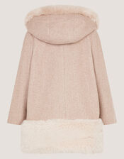 Baby Faux Fur Heart Coat, Camel (OATMEAL), large