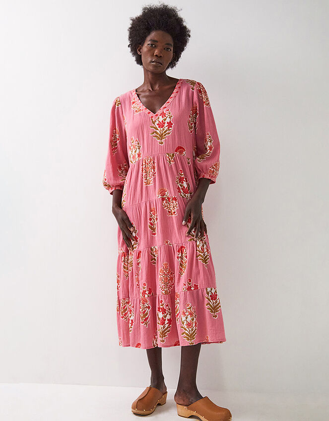 East Macy Hand-Screen Printed Midi Dress, Pink (PINK), large