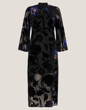Giselle Sheer Floral Devor&eacute; Midi Dress, Blue (MIDNIGHT), large
