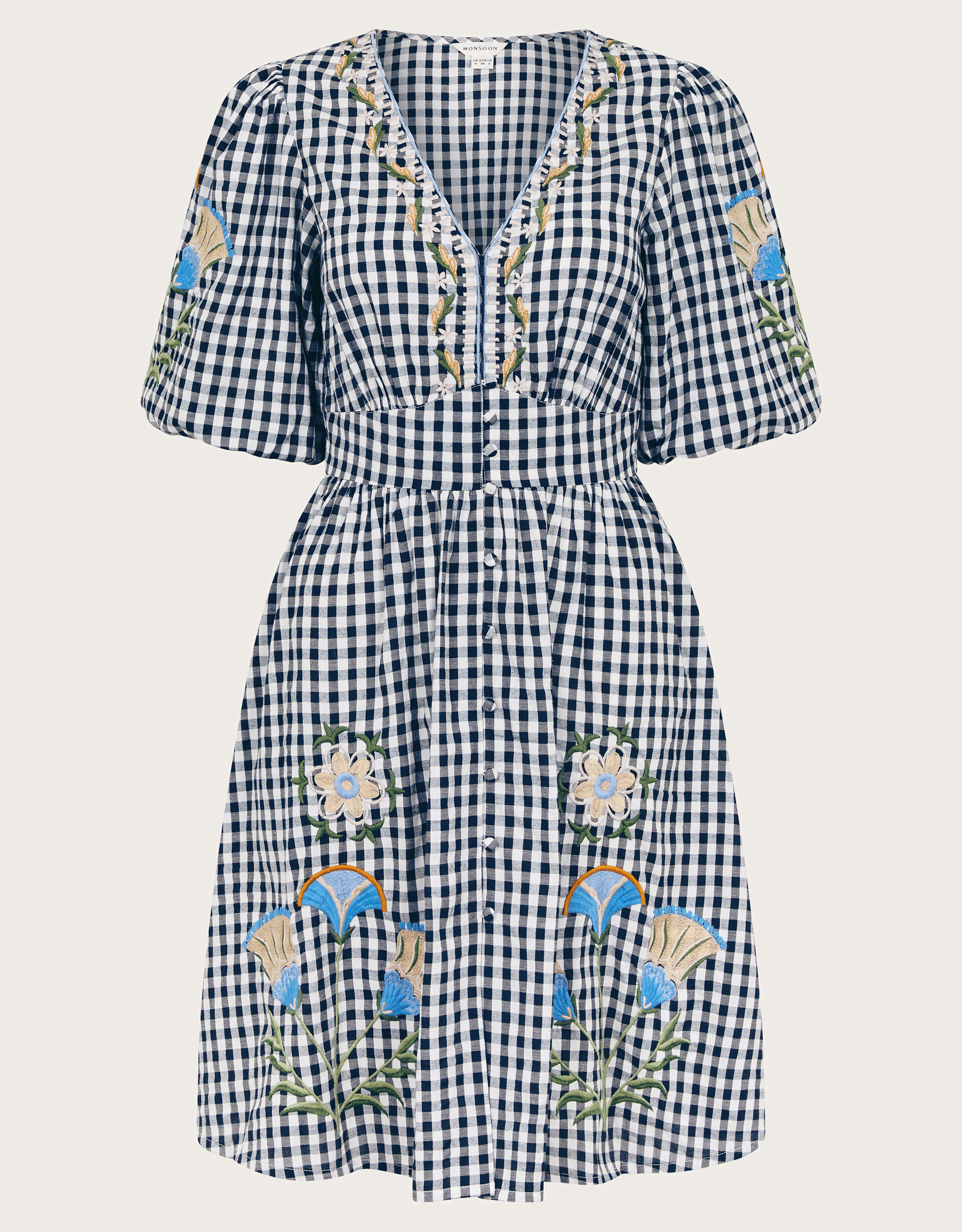 Bria Embroidered Gingham Mini Dress Black