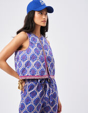 Petite Mendigote Print Embellished Waistcoat, Blue (INDIGO), large