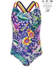 Isobelline Floral Swimsuit with Recycled Polyester, Blue (NAVY), large