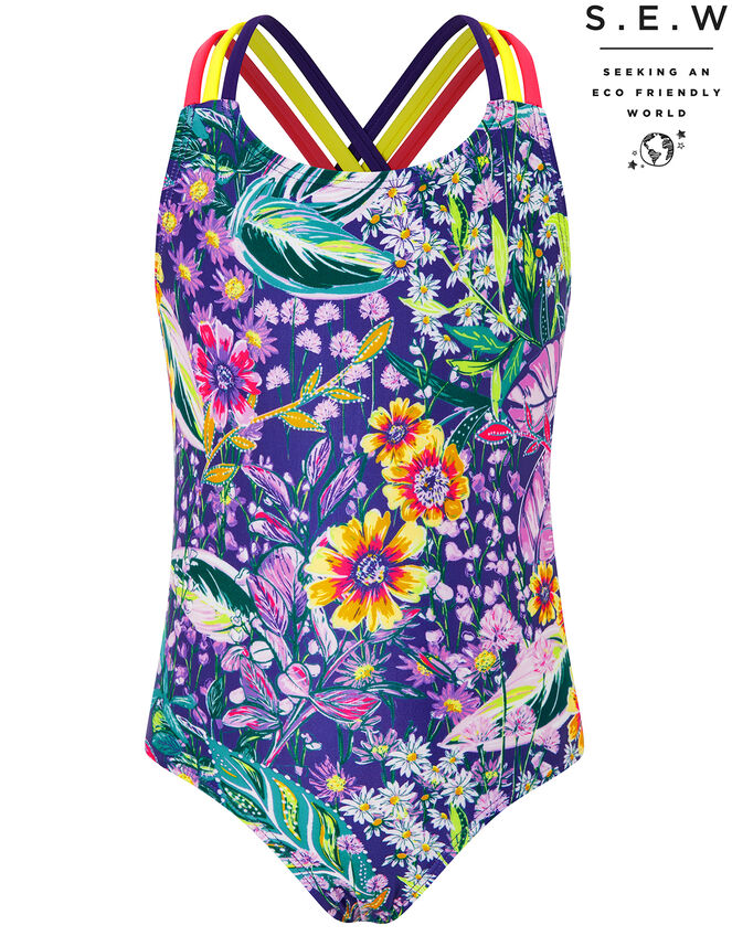 Isobelline Floral Swimsuit with Recycled Polyester, Blue (NAVY), large