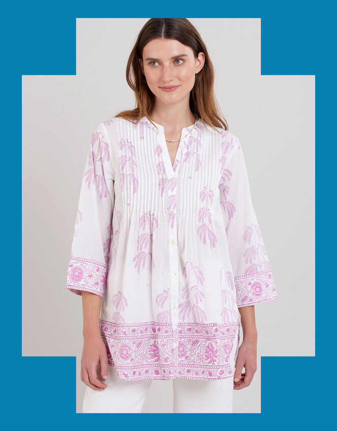 East Yulia Woodblock Pintuck Shirt, Purple (PURPLE), large