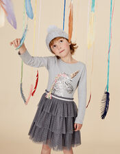 Disco Sequin Unicorn Stripe Dress, Grey (GREY), large