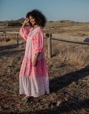 Piti Cuiti Floral Tiered Maxi Dress, Orange (CORAL), large