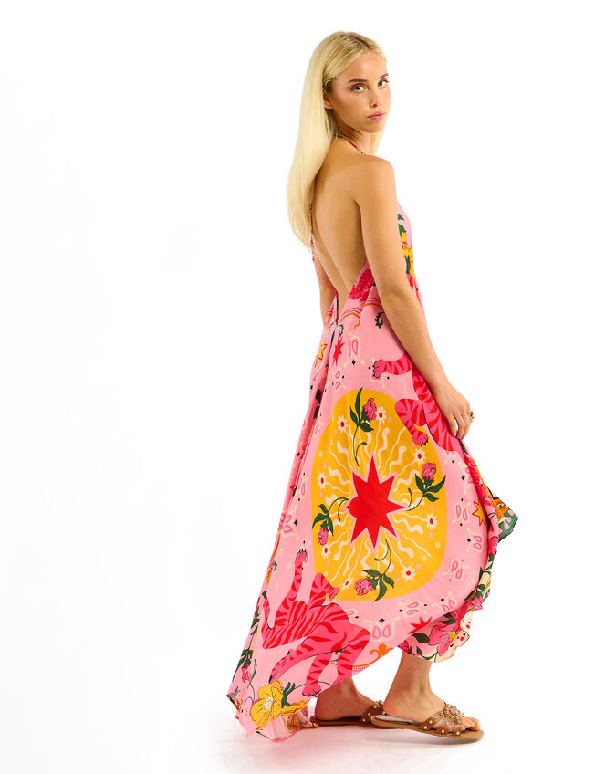 Wild Voila Tiger Print Backless Midi Dress , Pink (PINK), large