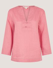Alexis Knot Button Linen Top, Pink (DUSKY PINK), large