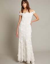 Clare Floral Embroidered Bardot Wedding Dress, Ivory (IVORY), large