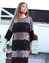 Crās Elina Leopard Print Lace Midi Dress, Leopard (LEOPARD), large