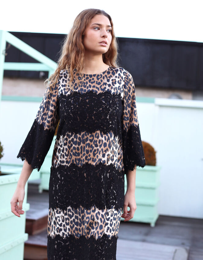 Crās Elina Leopard Print Lace Midi Dress, Leopard (LEOPARD), large