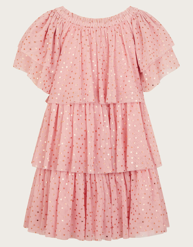 Metallic Star Tiered Mesh Dress, Pink (PINK), large