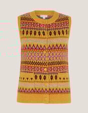 Fleur Fair Isle Button Knitted Vest, Yellow (OCHRE), large