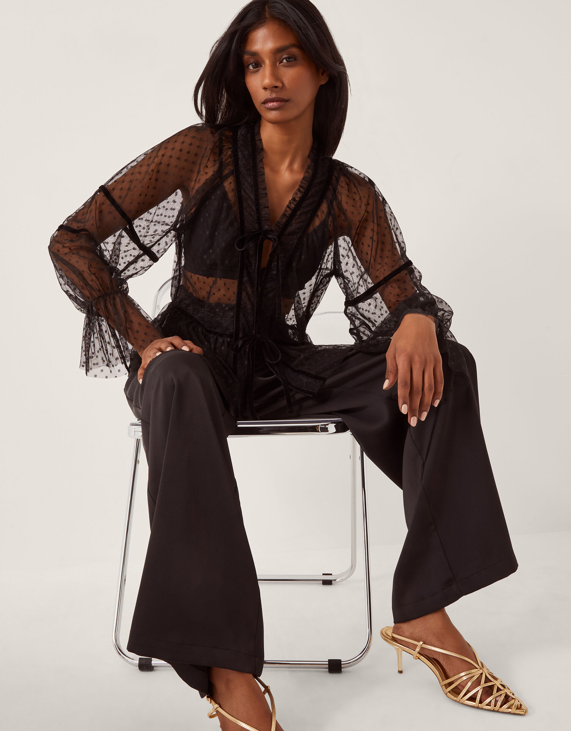 Lina Sheer Polka Dot Lace Blouse Black | Blouses & Shirts