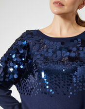 Sabine Boat Neck Sequin Jumper, Blue (NAVY), large
