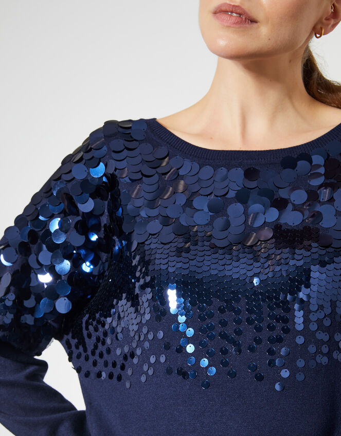 Sabine Boat Neck Sequin Jumper, Blue (NAVY), large