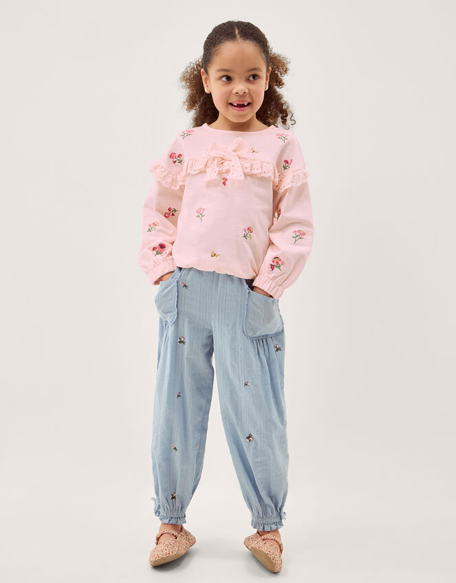 Floral Broderie Bow Sweatshirt, Pink (PINK), large