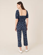 Floss Printed Jumpsuit with Organic Cotton, Blue (NAVY), large
