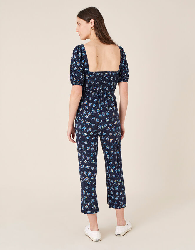 Floss Printed Jumpsuit with Organic Cotton, Blue (NAVY), large