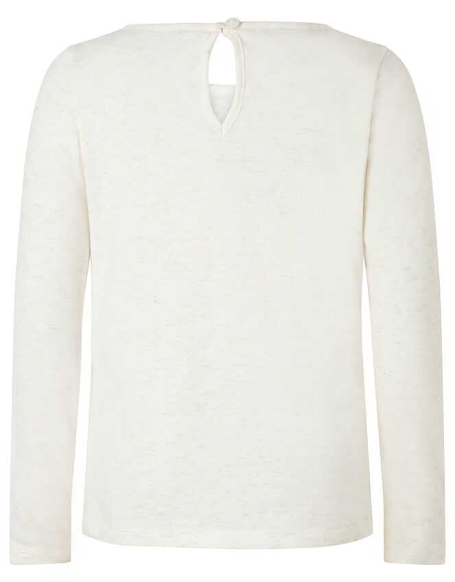 Owl Sequin Long Sleeve Top, Ivory (IVORY), large