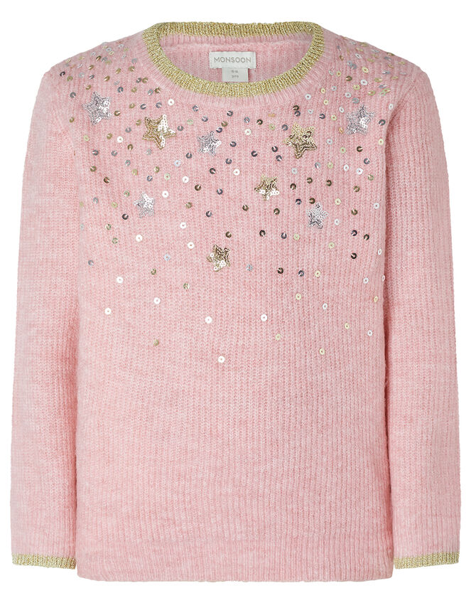 Sequin Star Knit Jumper, Pink (PINK), large