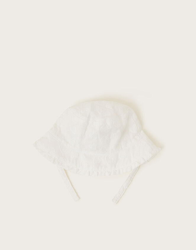 Baby Broderie Heart Sun Hat, Ivory (IVORY), large