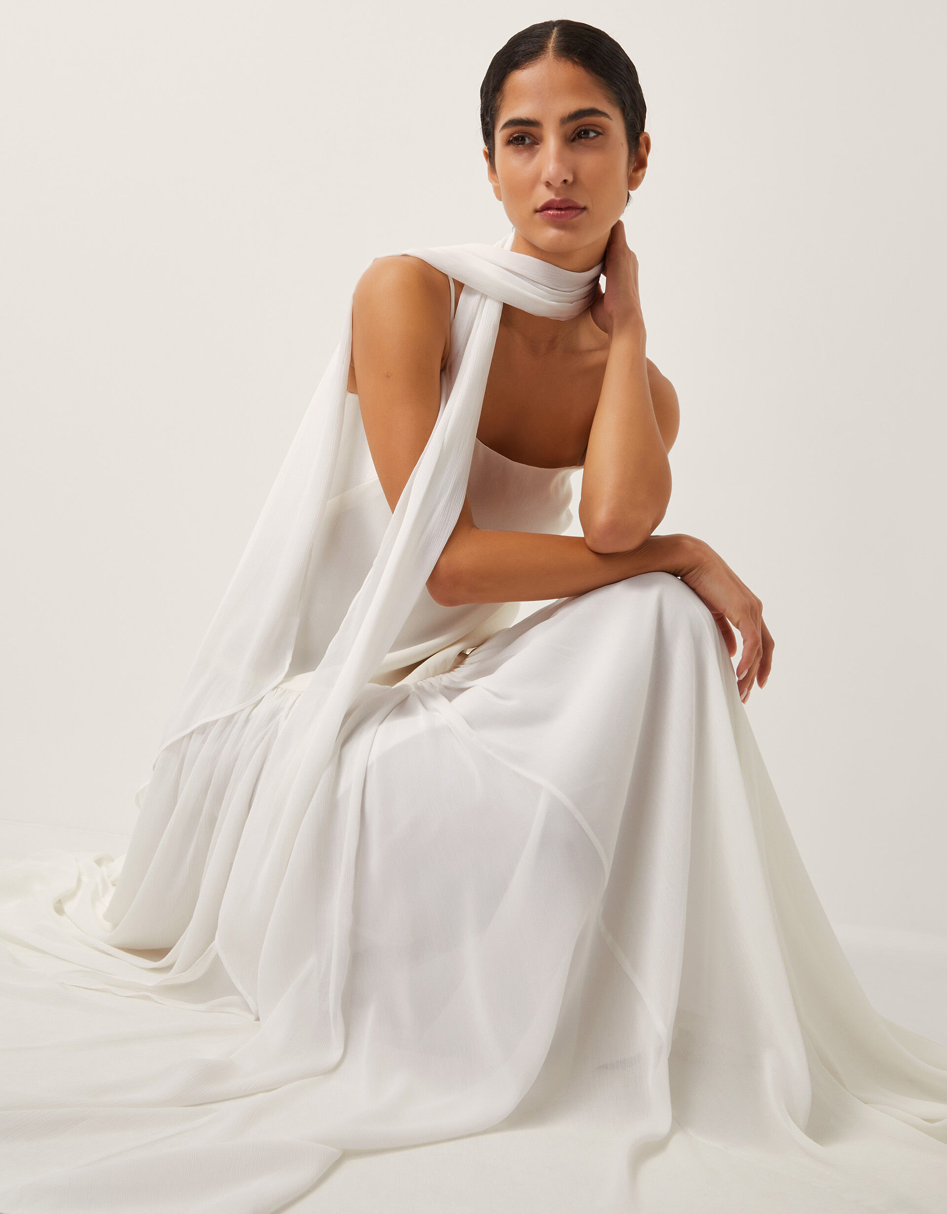 The India Edit Tara Drop Waist Maxi Dress Ivory