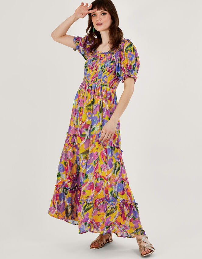 Suzannah Metallic Print Maxi Dress Yellow | Evening Dresses | Monsoon UK.