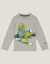 Snowboard Dinosaur Long Sleeve Top, Grey (GREY), large