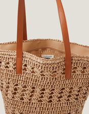 Amber Raffia Crochet Tote Bag, , large