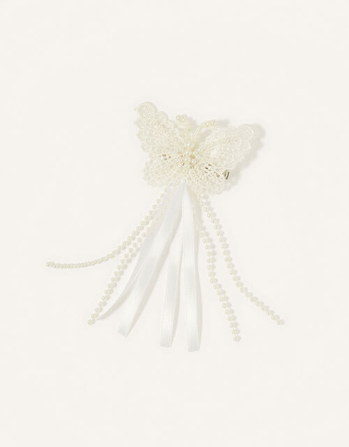 Pearly Lace Tassel Butterfly Clip, , large