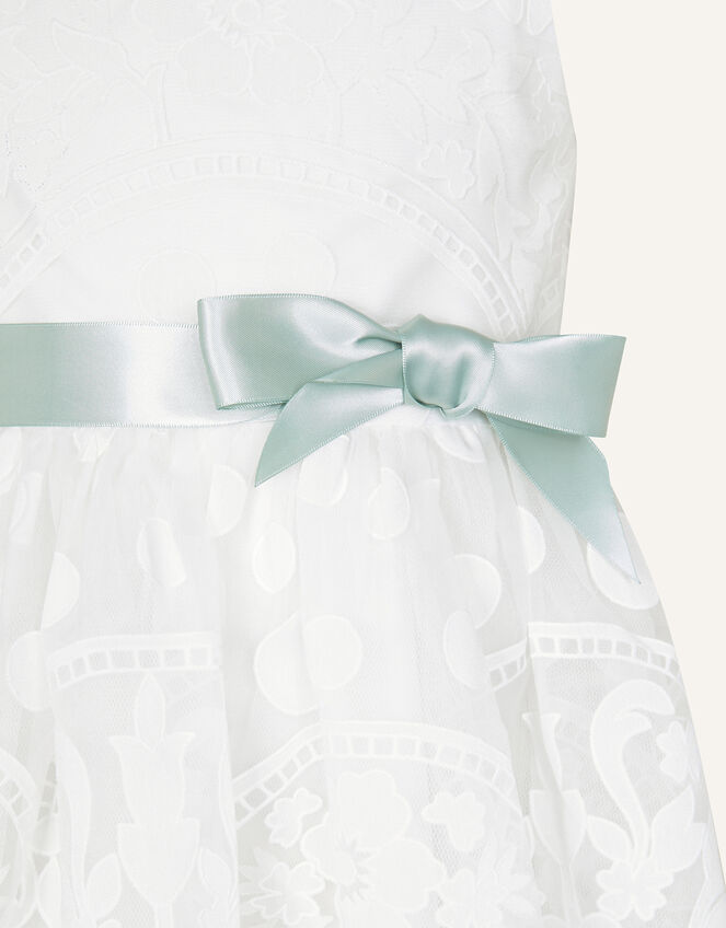 Organza with Ivory Lace Appliqued Short Dress Silver Plus Size