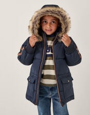 Mid Length Puffer Coat, Blue (NAVY), large