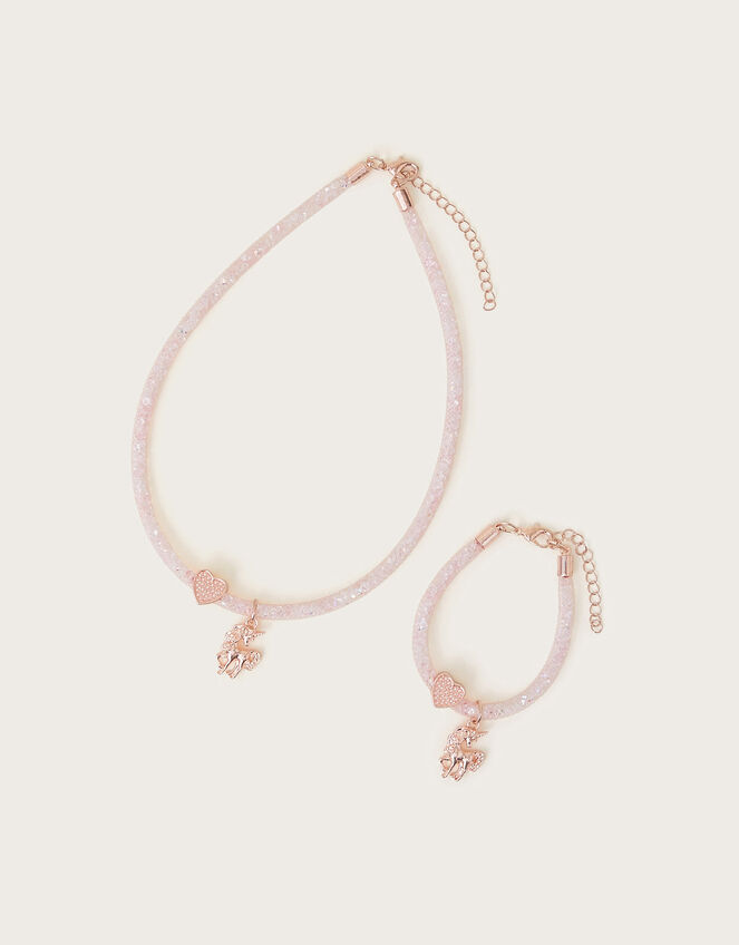 Unicorn Pendant Tube Necklace and Bracelet Set, , large
