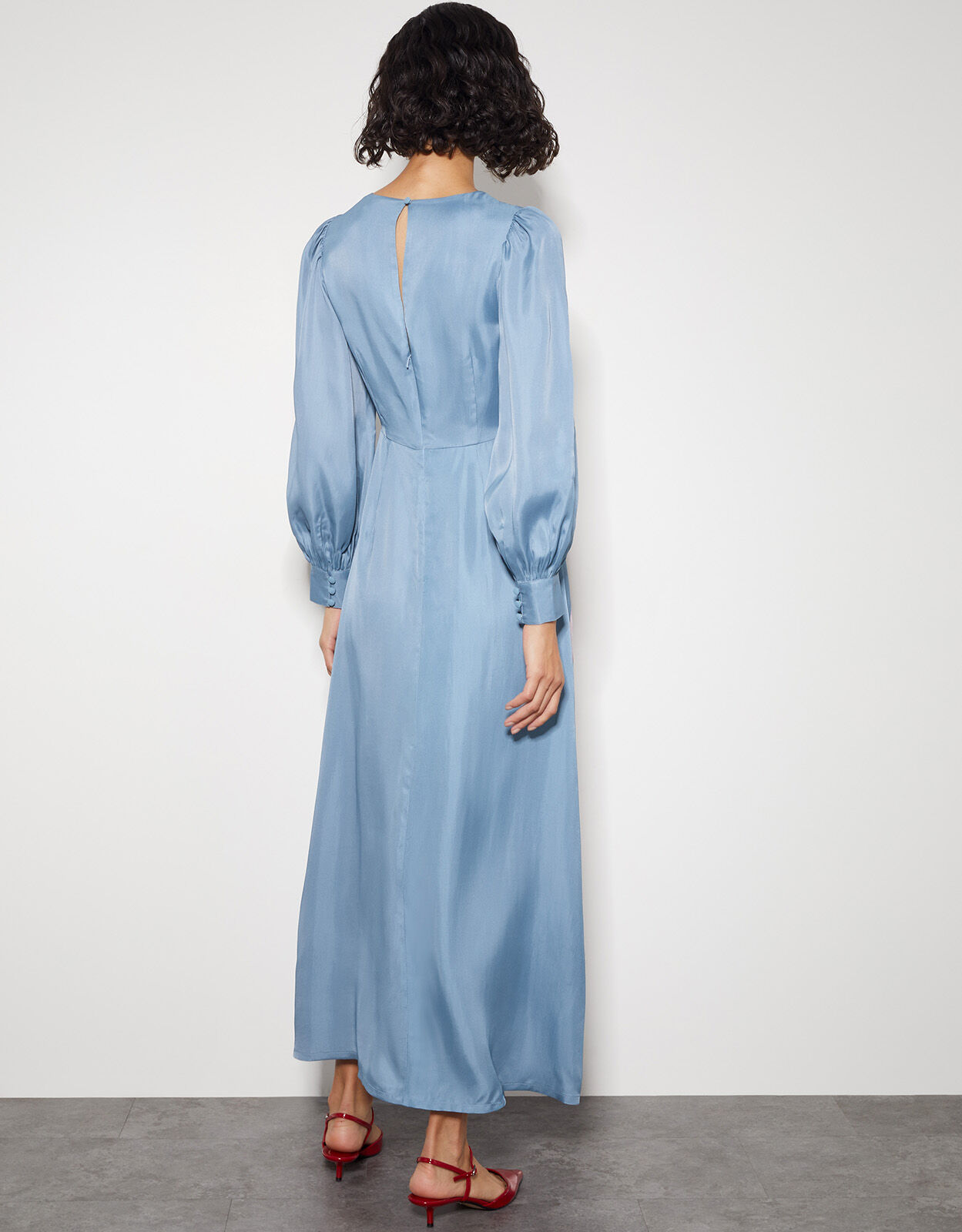 Sia Satin Floral Maxi Dress Blue Evening Dresses Monsoon UK