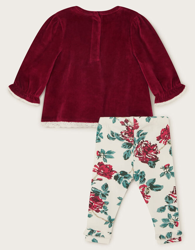 Newborn Velour Top and Floral Leggings Set, Red (RED), large