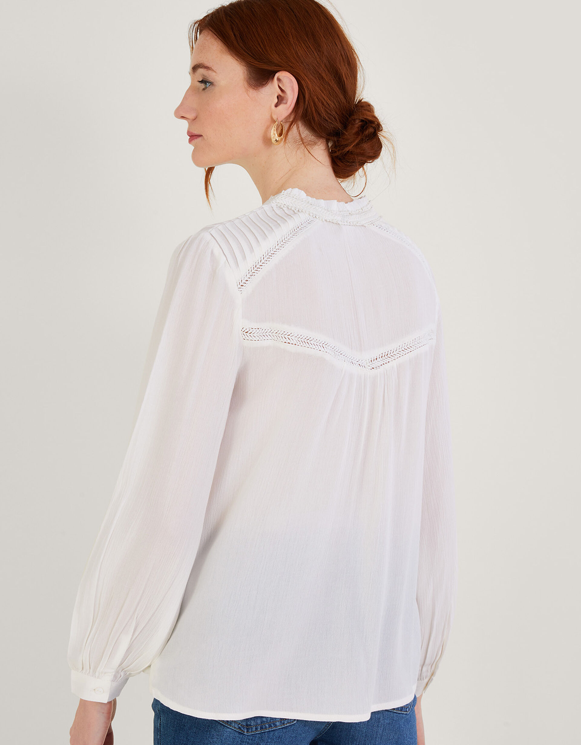 ELBOW SLV LACE INSERT BLOUSE