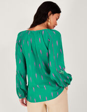 Embroidered Tie Neck Top, Green (GREEN), large