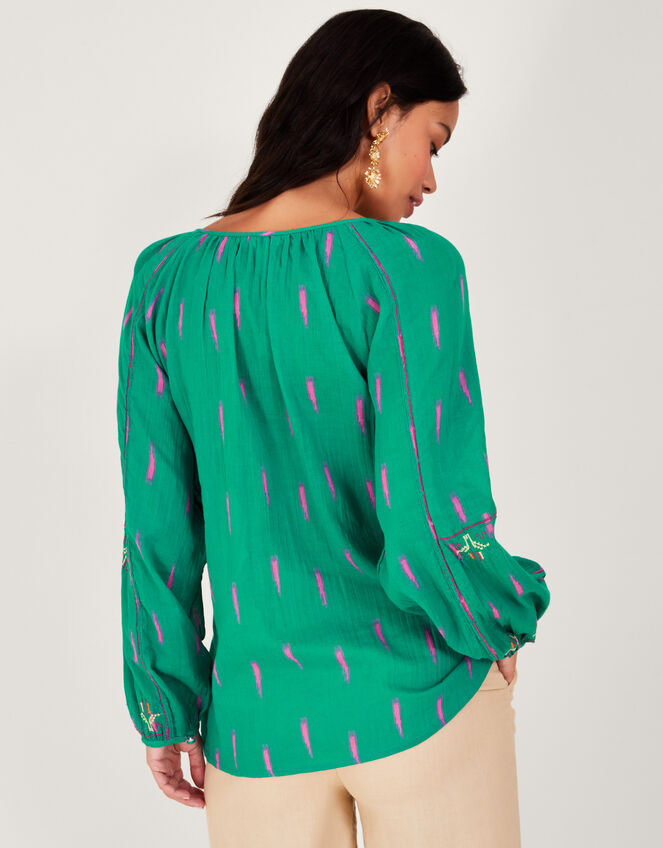 Embroidered Tie Neck Top, Green (GREEN), large