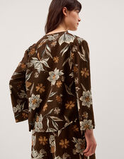 Esther Floral Linen Blend Top, Brown (CHOCOLATE), large