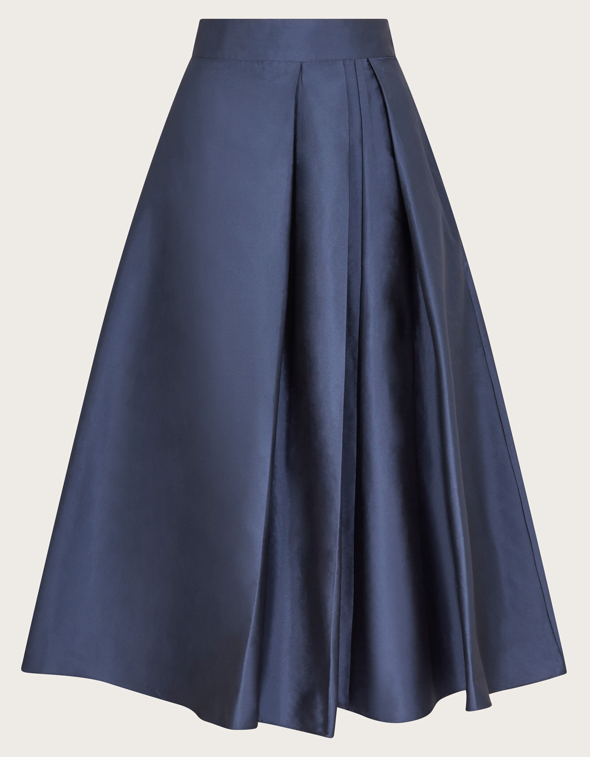 Theia Striped Taffeta Pleated Midi Skirt