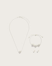 Diamante Heart Earrings Necklace and Bracelet Set, , large